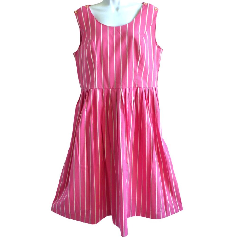 Laura Ashley Great Britain Vintage Pink Striped Cotton Midi Dress Princess 14